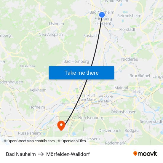 Bad Nauheim to Mörfelden-Walldorf map