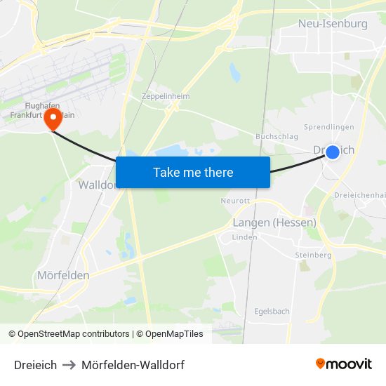 Dreieich to Mörfelden-Walldorf map