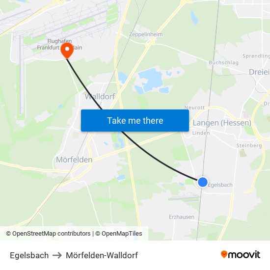 Egelsbach to Mörfelden-Walldorf map