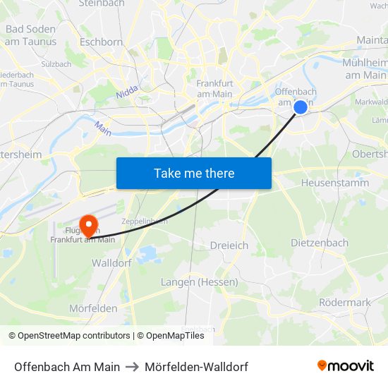 Offenbach Am Main to Mörfelden-Walldorf map