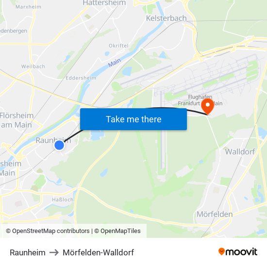 Raunheim to Mörfelden-Walldorf map