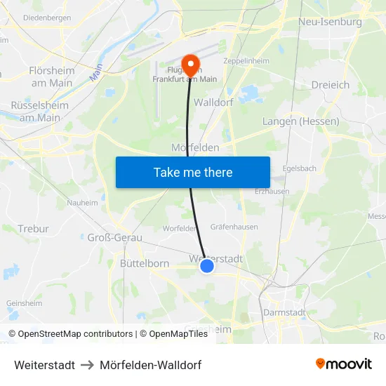 Weiterstadt to Mörfelden-Walldorf map