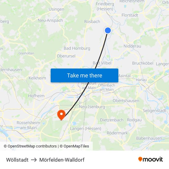 Wöllstadt to Mörfelden-Walldorf map