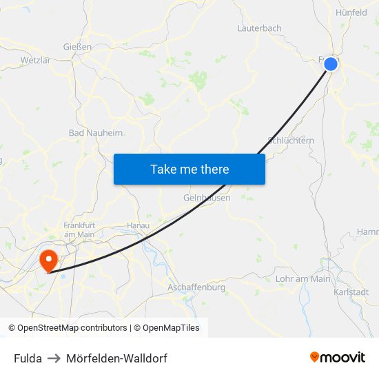 Fulda to Mörfelden-Walldorf map