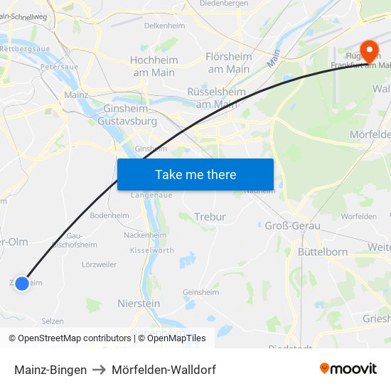 Mainz-Bingen to Mörfelden-Walldorf map