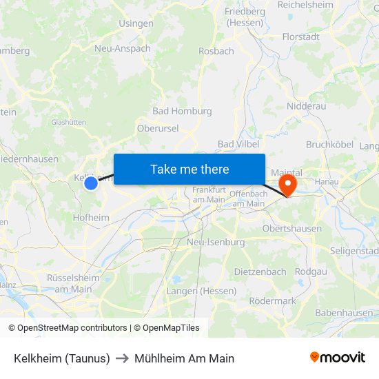 Kelkheim (Taunus) to Mühlheim Am Main map