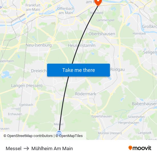 Messel to Mühlheim Am Main map