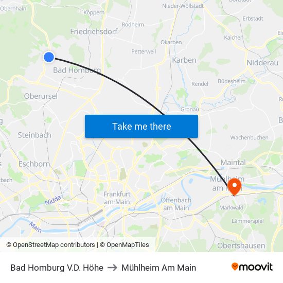 Bad Homburg V.D. Höhe to Mühlheim Am Main map