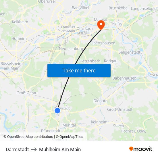 Darmstadt to Mühlheim Am Main map