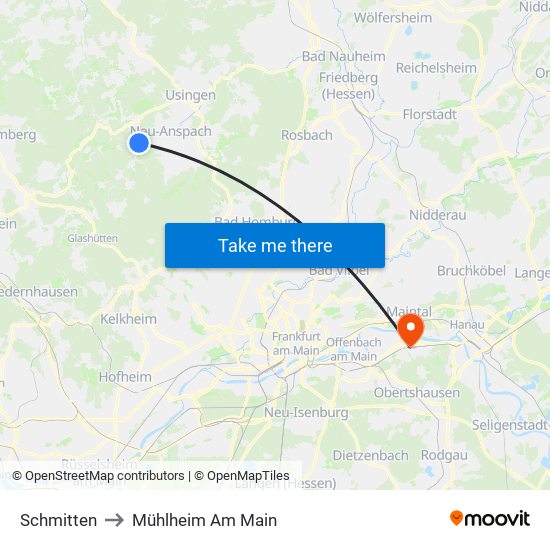 Schmitten to Mühlheim Am Main map