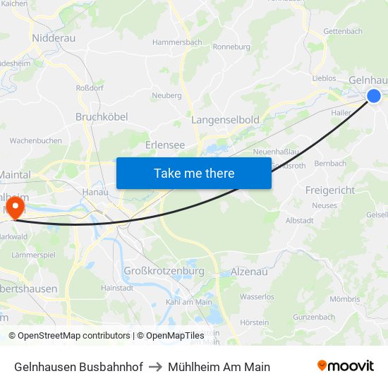 Gelnhausen Busbahnhof to Mühlheim Am Main map