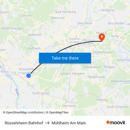 Rüsselsheim Bahnhof to Mühlheim Am Main map