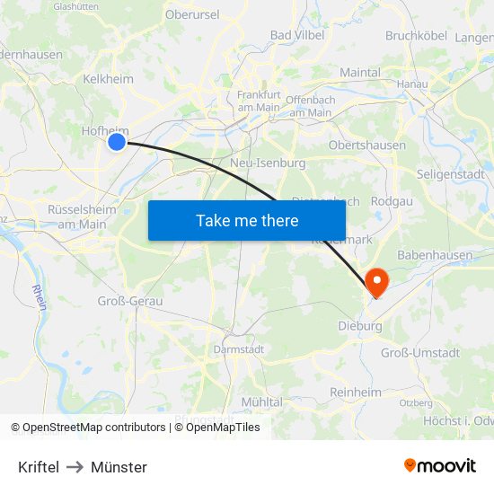 Kriftel to Münster map