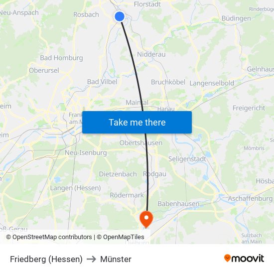 Friedberg (Hessen) to Münster map