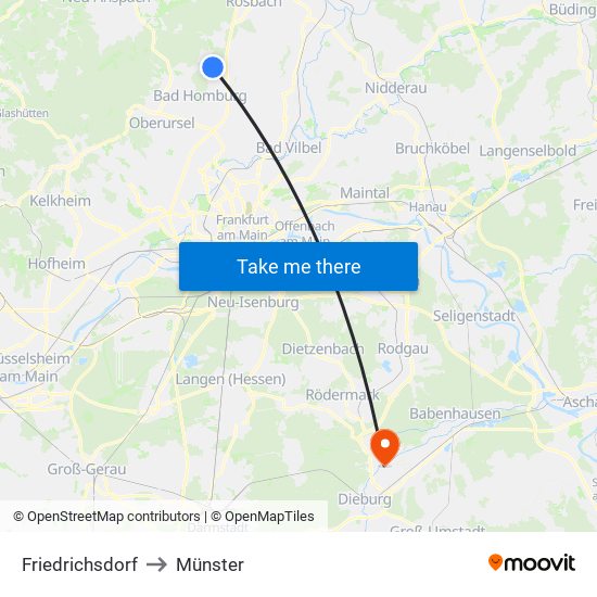 Friedrichsdorf to Münster map