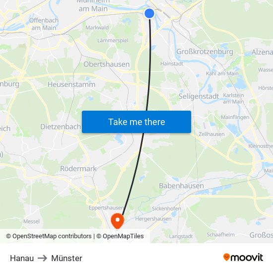 Hanau to Münster map