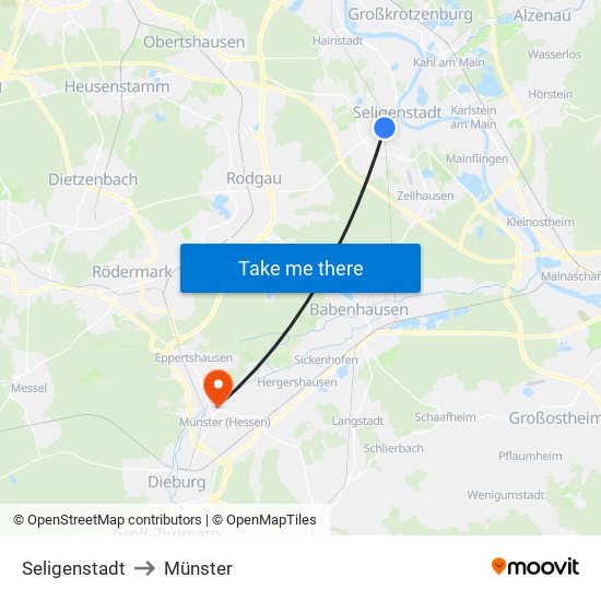 Seligenstadt to Münster map