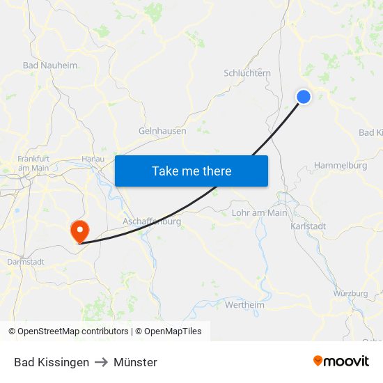 Bad Kissingen to Münster map