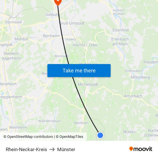 Rhein-Neckar-Kreis to Münster map