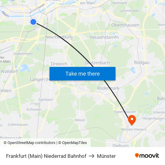 Frankfurt (Main) Niederrad Bahnhof to Münster map