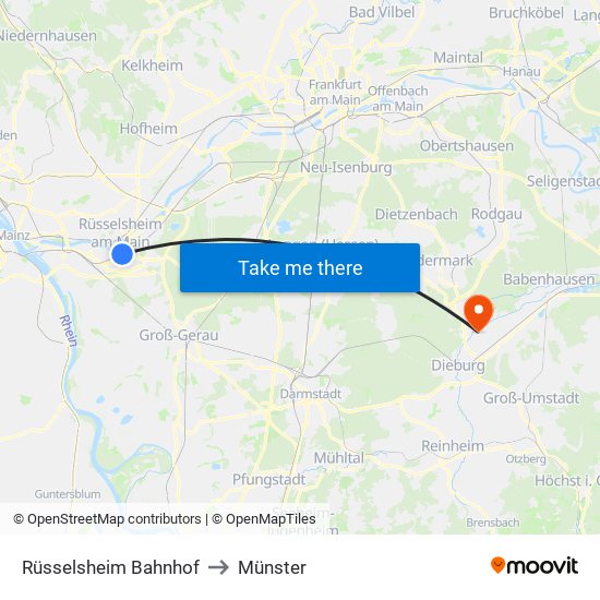 Rüsselsheim Bahnhof to Münster map