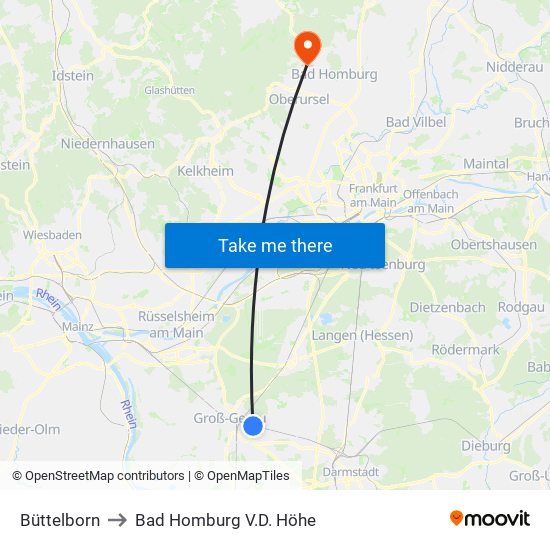 Büttelborn to Bad Homburg V.D. Höhe map