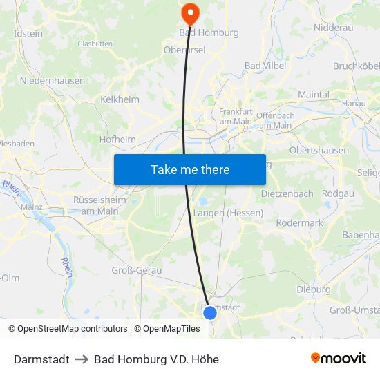 Darmstadt to Bad Homburg V.D. Höhe map