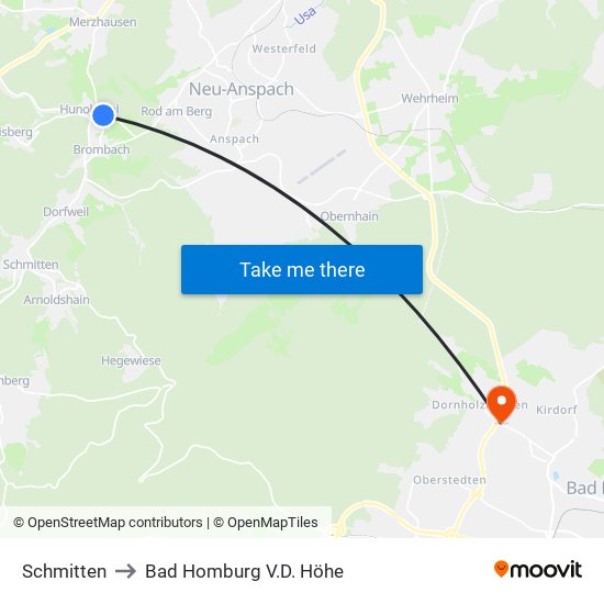 Schmitten to Bad Homburg V.D. Höhe map