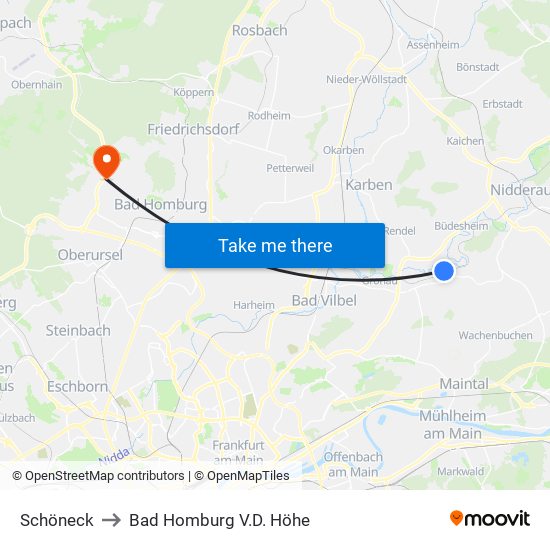 Schöneck to Bad Homburg V.D. Höhe map