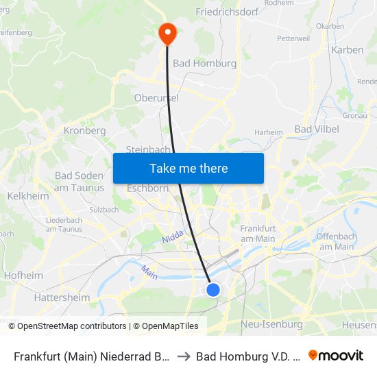 Frankfurt (Main) Niederrad Bahnhof to Bad Homburg V.D. Höhe map