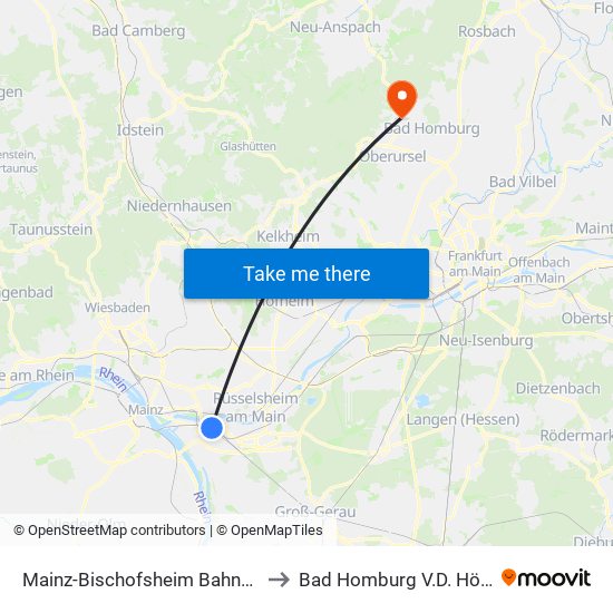 Mainz-Bischofsheim Bahnhof to Bad Homburg V.D. Höhe map