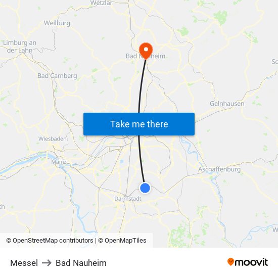Messel to Bad Nauheim map