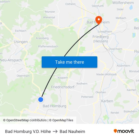 Bad Homburg V.D. Höhe to Bad Nauheim map