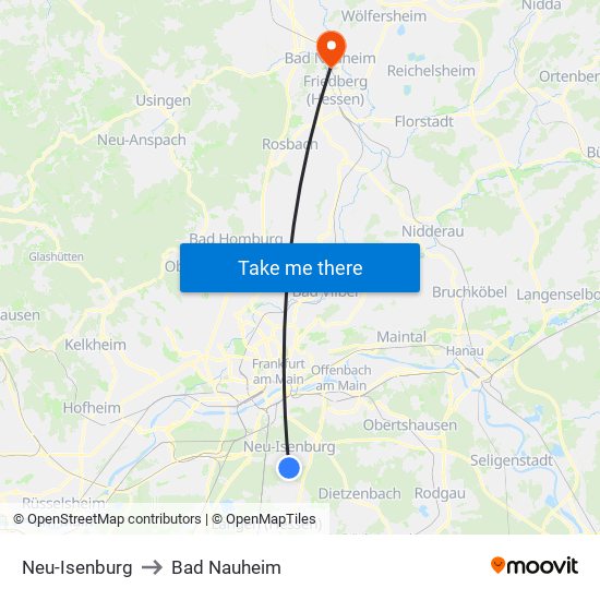 Neu-Isenburg to Bad Nauheim map
