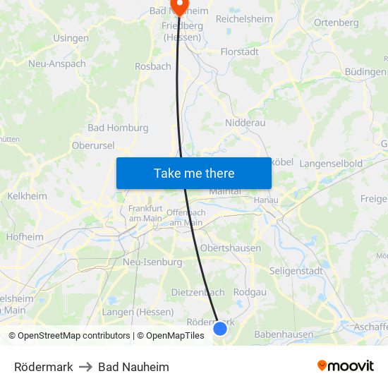 Rödermark to Bad Nauheim map