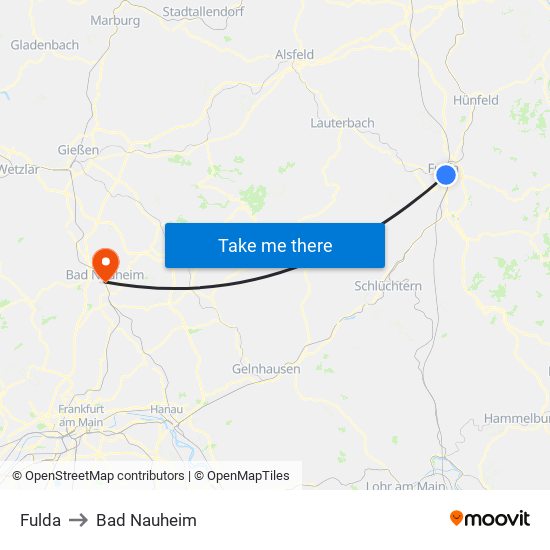 Fulda to Bad Nauheim map