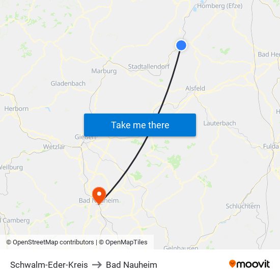 Schwalm-Eder-Kreis to Bad Nauheim map