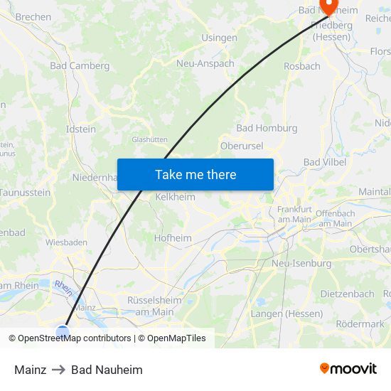 Mainz to Bad Nauheim map