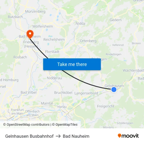 Gelnhausen Busbahnhof to Bad Nauheim map