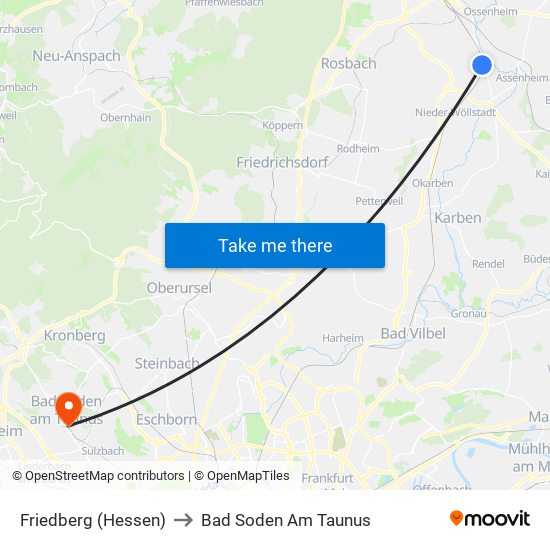 Friedberg (Hessen) to Bad Soden Am Taunus map