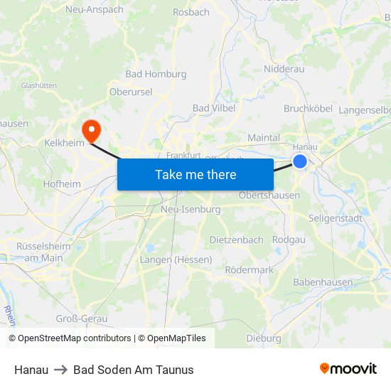 Hanau to Bad Soden Am Taunus map