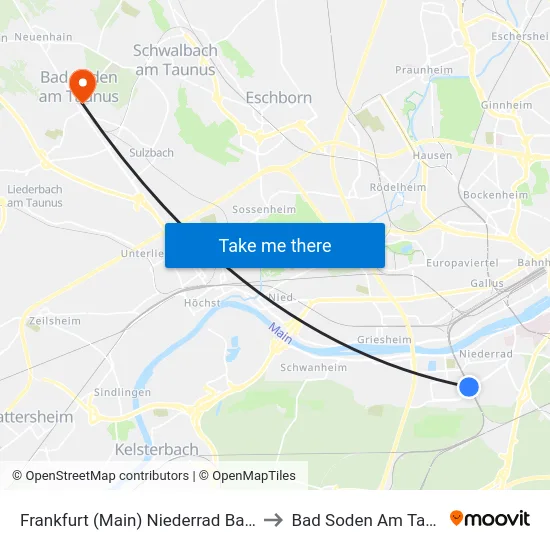 Frankfurt (Main) Niederrad Bahnhof to Bad Soden Am Taunus map