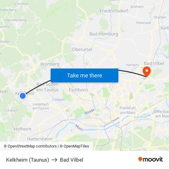 Kelkheim (Taunus) to Bad Vilbel map