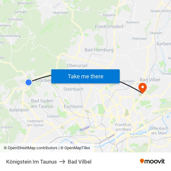 Königstein Im Taunus to Bad Vilbel map