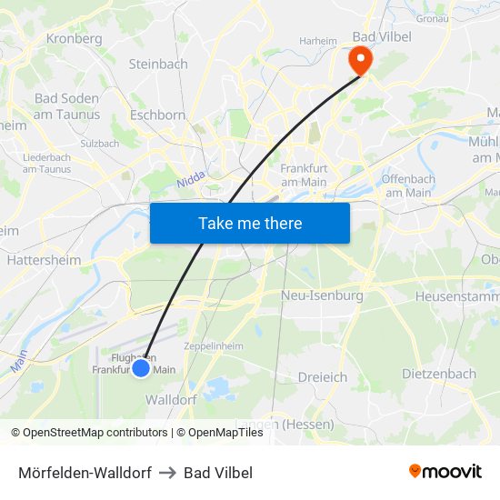 Mörfelden-Walldorf to Bad Vilbel map