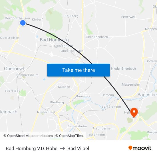 Bad Homburg V.D. Höhe to Bad Vilbel map