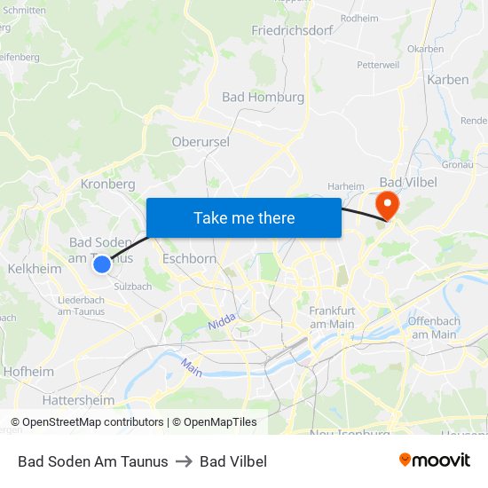 Bad Soden Am Taunus to Bad Vilbel map