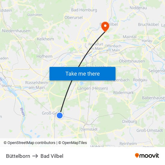 Büttelborn to Bad Vilbel map