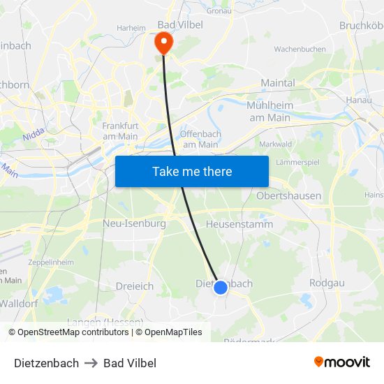 Dietzenbach to Bad Vilbel map