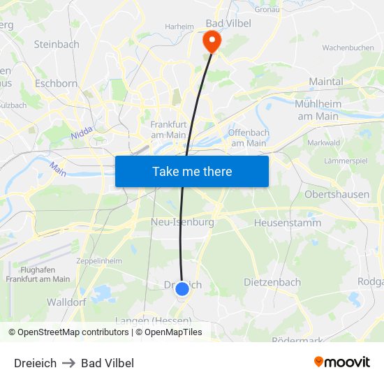 Dreieich to Bad Vilbel map